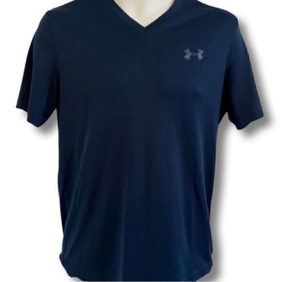 Men's Under Armour av-neck short sleeve navy blue Dri-fit Shirt. Size Small - Picture 1 of 4